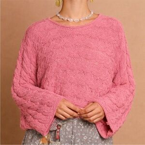 Pink POL Chenille Cable Knit Sweater